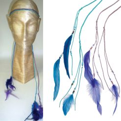 HEADWRAP LINEN BRAID W/FEATHER FRINGE ~COLORS (12 pcs)