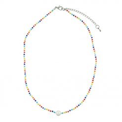 Multi-Colored Seedbead & Freshwater Pearl Necklace-(12pcs)