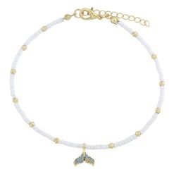 Pave Whale Tail Seedbead Anklet-6pcs
