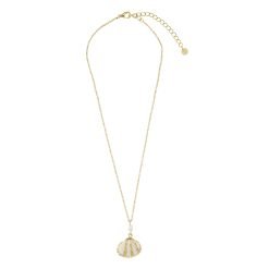 Striped Metallic Shell & Pearl 16" Necklace-12pcs