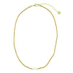 Triple Pearl with Silver & Gold Seedbead Necklace-12pcs