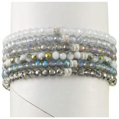 Crystal Glass Stretch Bracelets~SILVER & GRAYS-24pcs