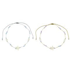 Starfish, Crystal, & Freshwater Pearl Metallic Adjustable Anklet-12pcs