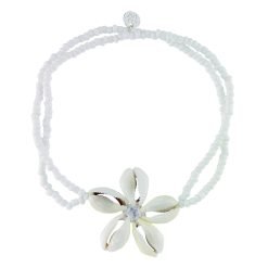 Double Strand Seedbead & Flower Cowrie Stretch Anklet-12pcs