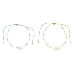 Starfish, Crystal, & Freshwater Pearl Metallic Adjustable Bracelet-12pcs