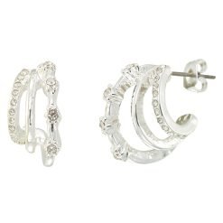 Triple Crystal Huggie Earrings-6pcs