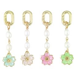 Gold Enamel Flower & Pearl Bikini Charm-6pcs