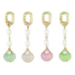 Gold Enamel Clam Shell & Pearl Bikini Charm-6pcs