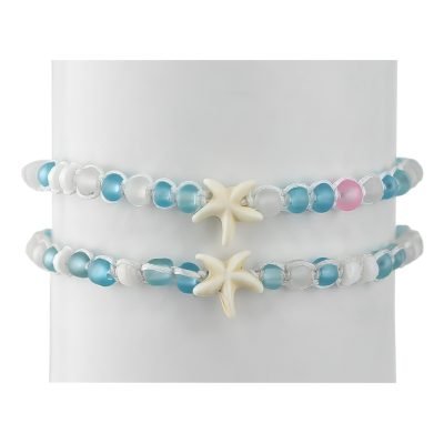 Starfish & Frosted Bead Shell Bracelet-12pcs